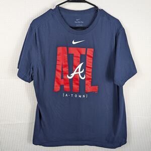 Nike Atlanta Braves T Shirt Large Men’s Navy Blue MLB Tee ATL A-Town Baseball